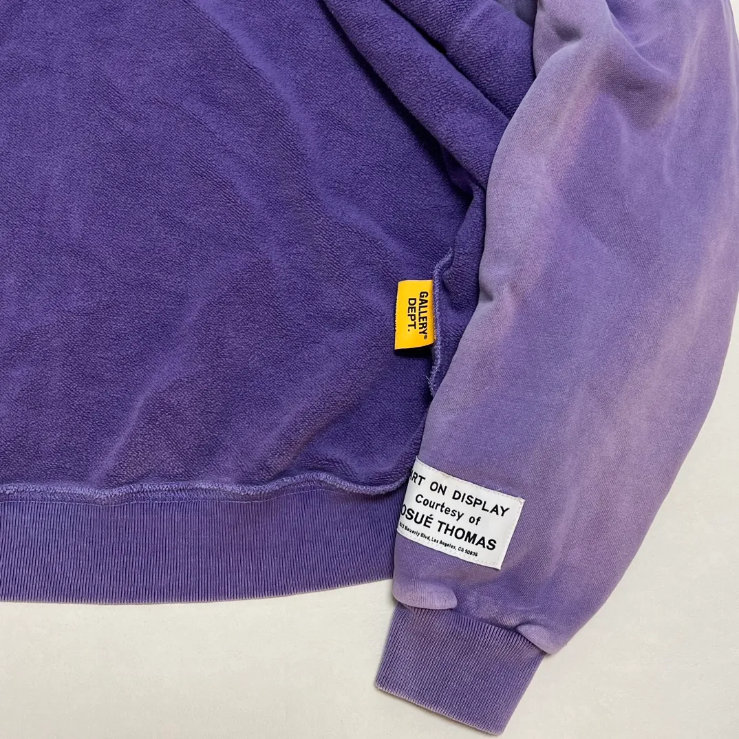 The same style as the owner GALLERY DEPT. FRENCH ZIP HOODIE water corrugated French zipper hole hoodie, sun washed purple, washed purple S-XL, ready-to-wear dyeing, hand-stitched and heavy-weighted, faded, super-heavy washing, hand-hanging holes, bone edges turned white, molded and customized with G LOGO zipper